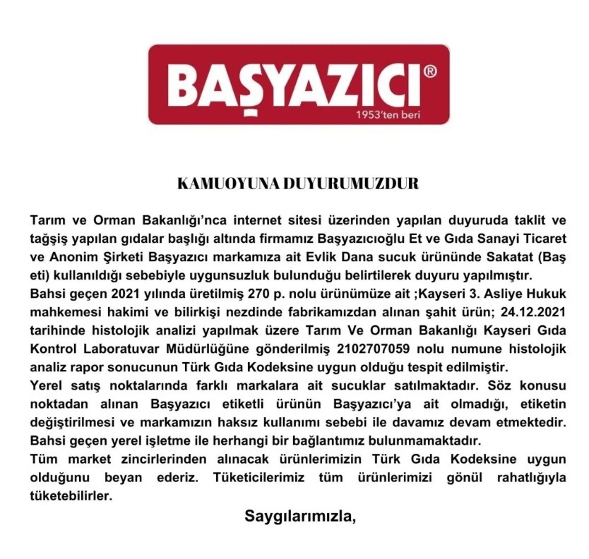 Başyazıcı’dan açıklama: “Taklit veya hileli listesinde adı geçen firma ile bağlantımız yoktur”